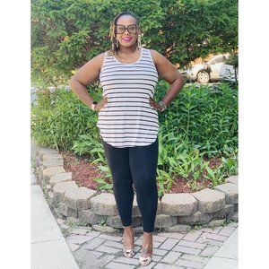 Black White Stripe  Tank and Legging Set